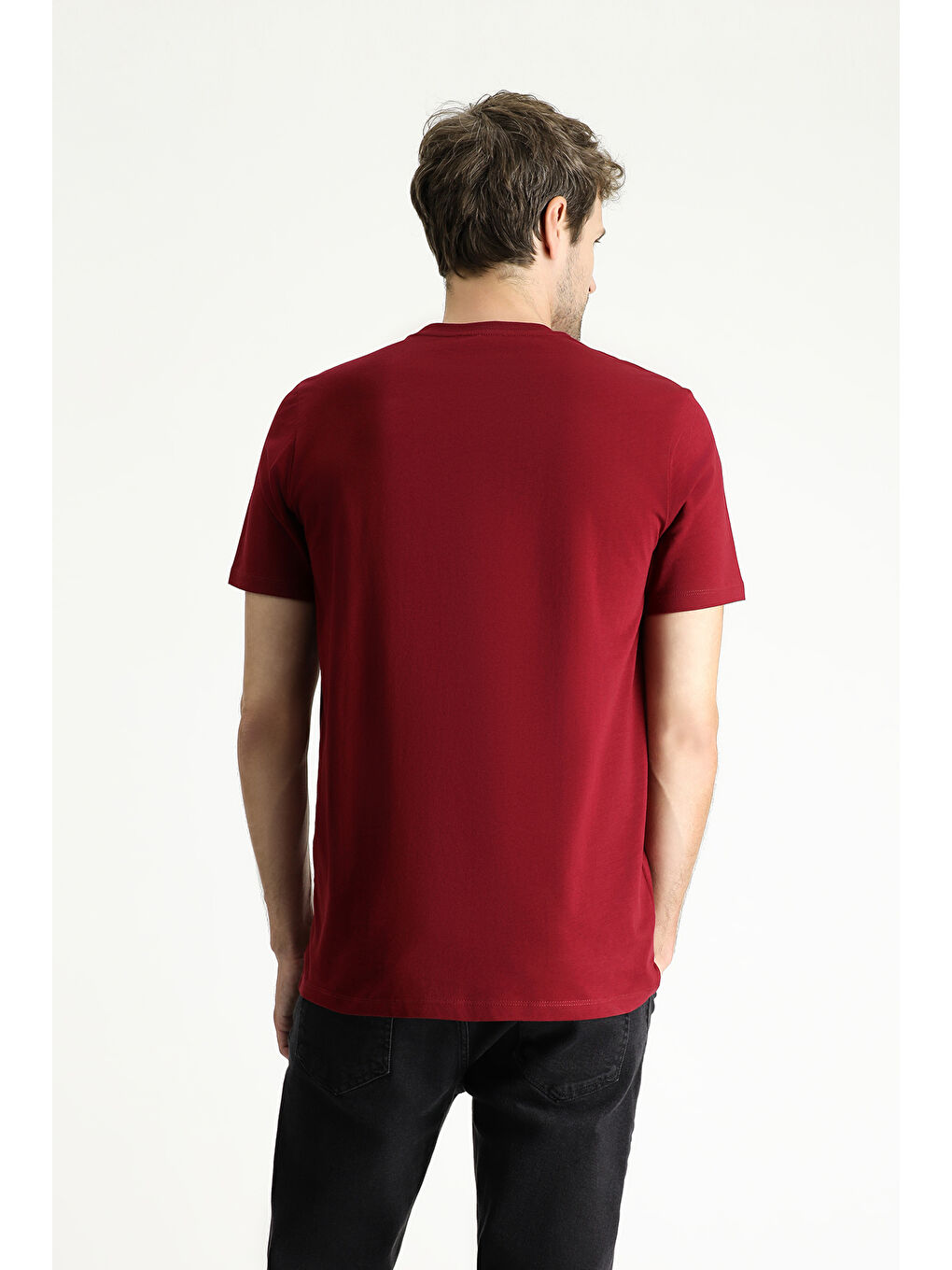 Bordo Bisiklet Yaka Slim Fit Dar Kesim Süprem Pamuk %100 Pamuk Tişört-2