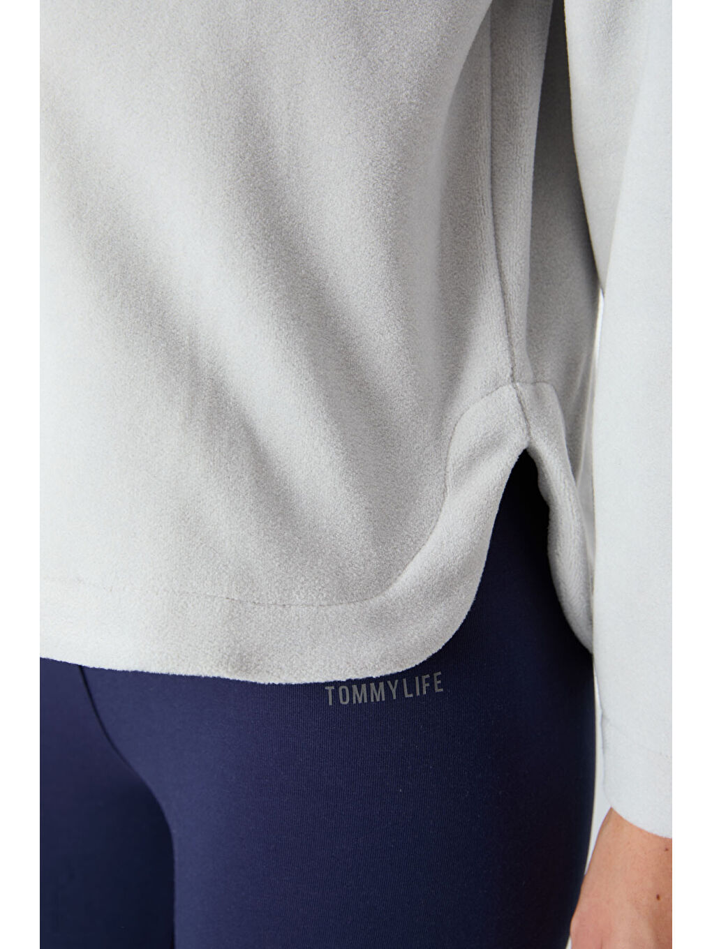 Bej Taş Kalın Yumuşak Dokulu Kapüşonlu Oversize Nakışlı Polar Kadın Sweatshirt  97286-4