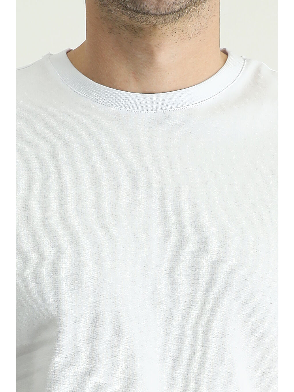 Beyaz Bisiklet Yaka Slim Fit Dar Kesim Süprem Pamuk %100 Pamuk Tişört-5