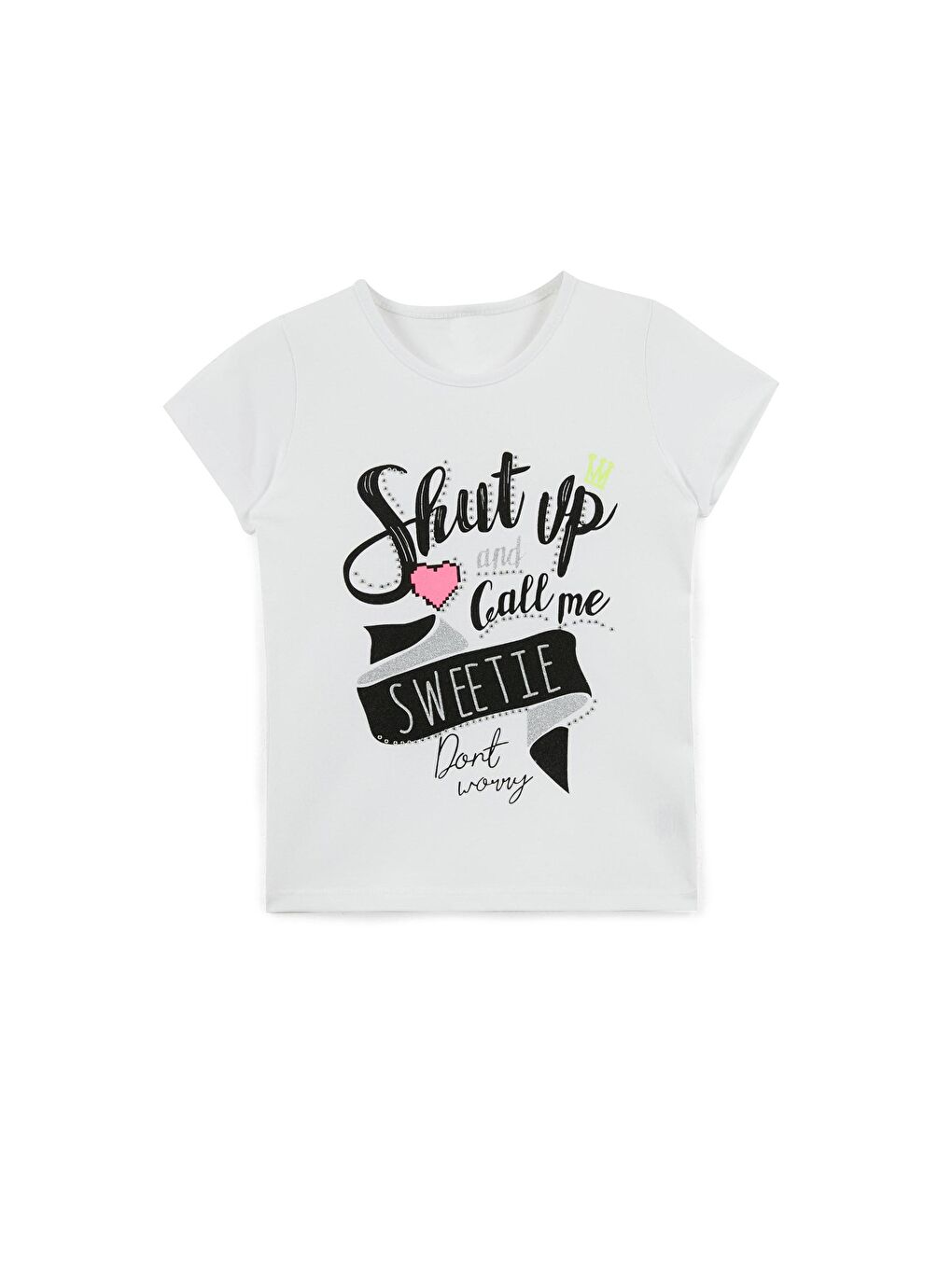 Beyaz Baskılı Bisiklet Yaka Pamuklu T Shirt 5922419-3