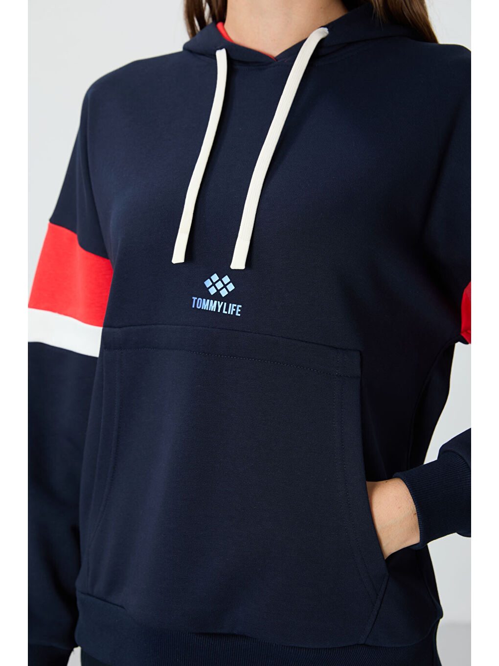 İndigo Kompakt Pamuklu Kalın Pürüzsüz Dokulu Kapüşonlu Oversize Fit Kadın Sweatshirt   97290-1