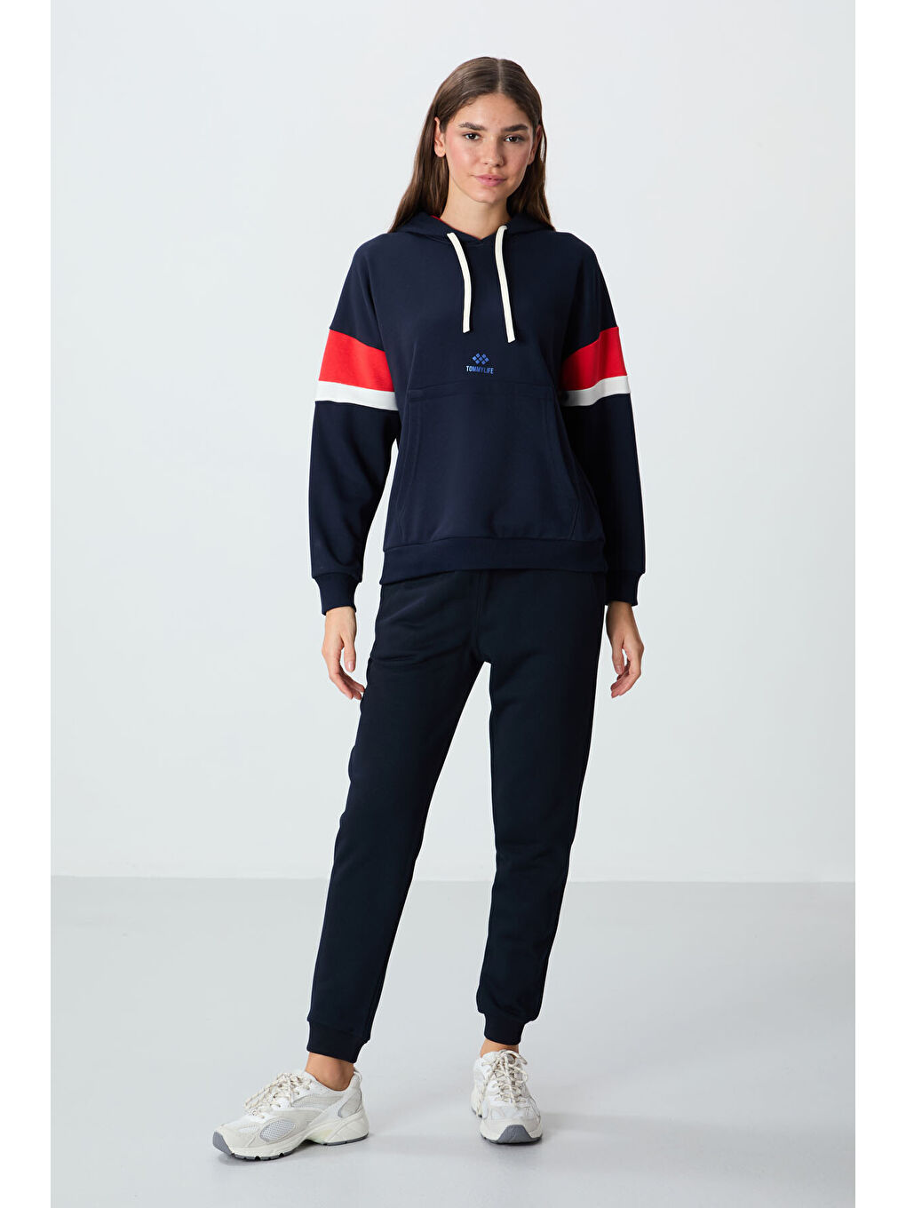 İndigo Kompakt Pamuklu Kalın Pürüzsüz Dokulu Kapüşonlu Oversize Fit Kadın Sweatshirt   97290-2