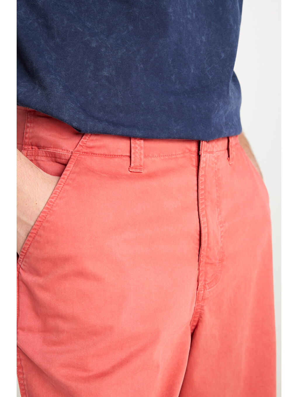 Regular Fit Lastik Bel Detaylı Pamuklu Esnek Pembe Chino Şort-4