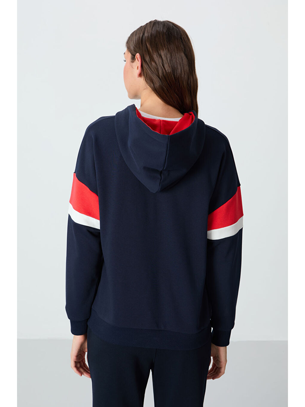 İndigo Kompakt Pamuklu Kalın Pürüzsüz Dokulu Kapüşonlu Oversize Fit Kadın Sweatshirt   97290-4