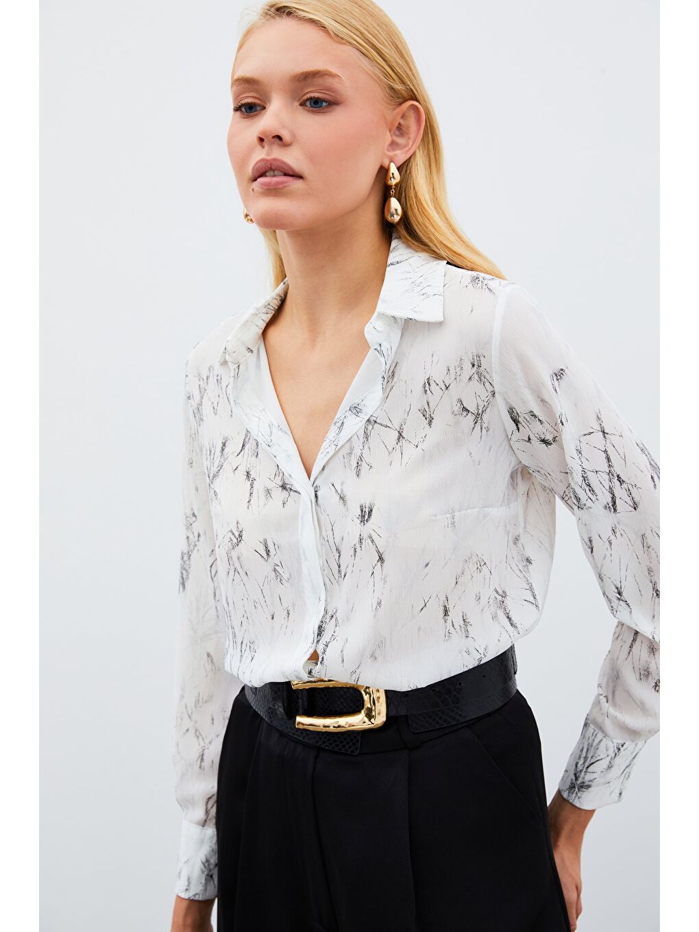 Parlak Desenli Gömlek - Ekru-Gümüş-1