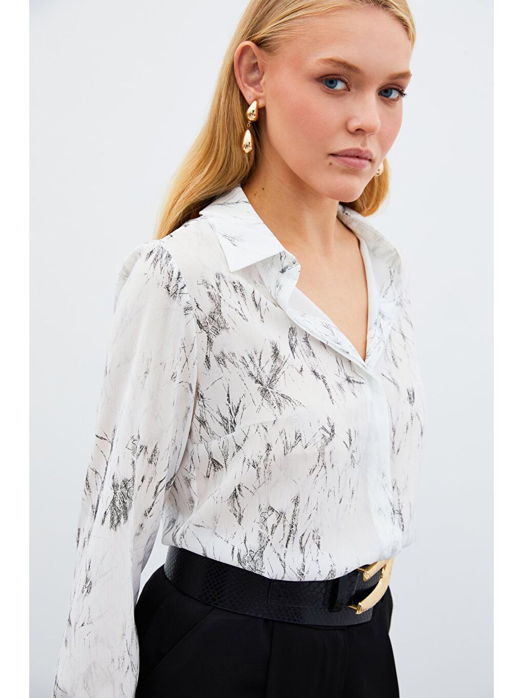 Parlak Desenli Gömlek - Ekru-Gümüş-2