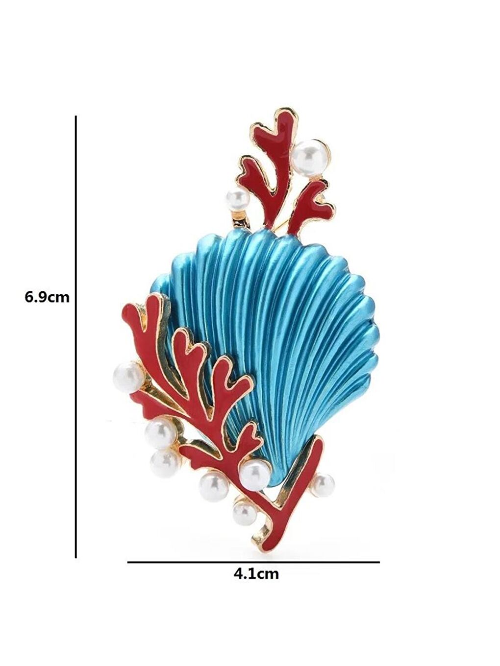 Karışık Kırmızı Mercan Mavi Midye Broş-1