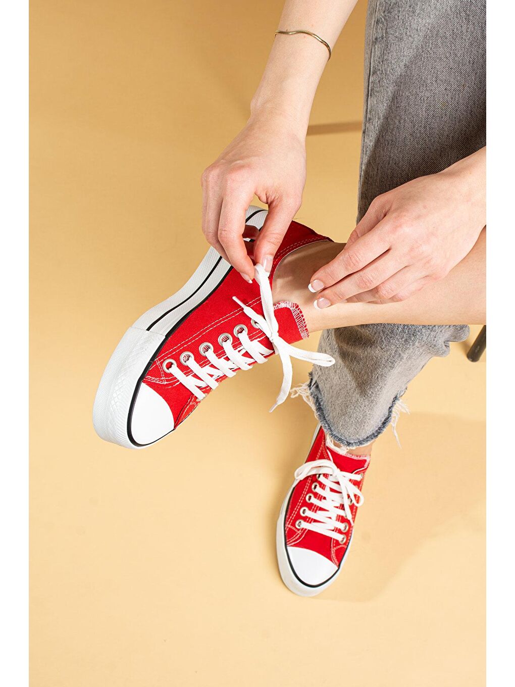 Yeşil Rahat Kalın Taban Bağcıklı Keten Kadın Sneaker 10-9999-22-3