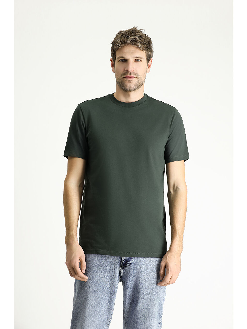 Antrasit Bisiklet Yaka Slim Fit Dar Kesim Süprem Pamuk %100 Pamuk Tişört-2