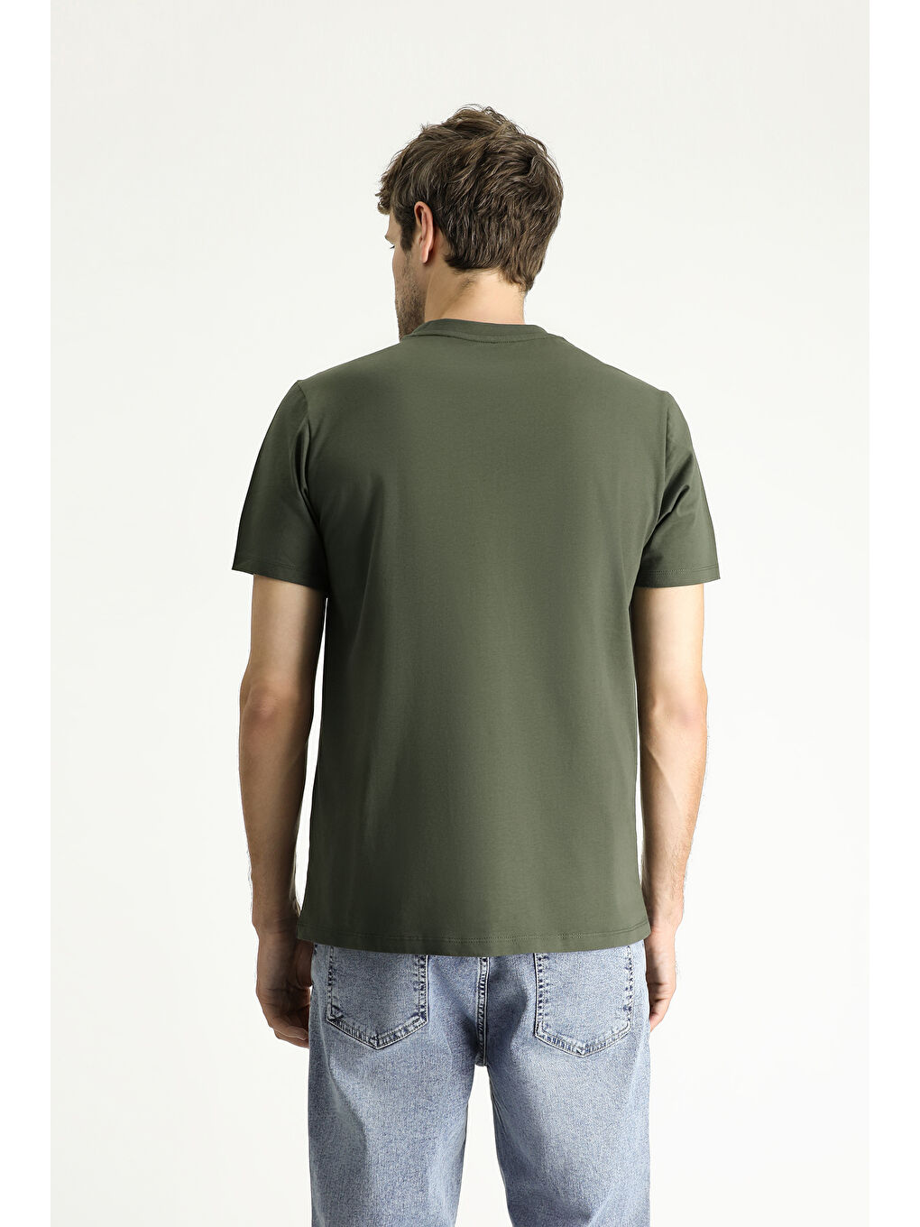 Haki Bisiklet Yaka Regular Fit Süprem Pamuk %100 Pamuk Tişört-4