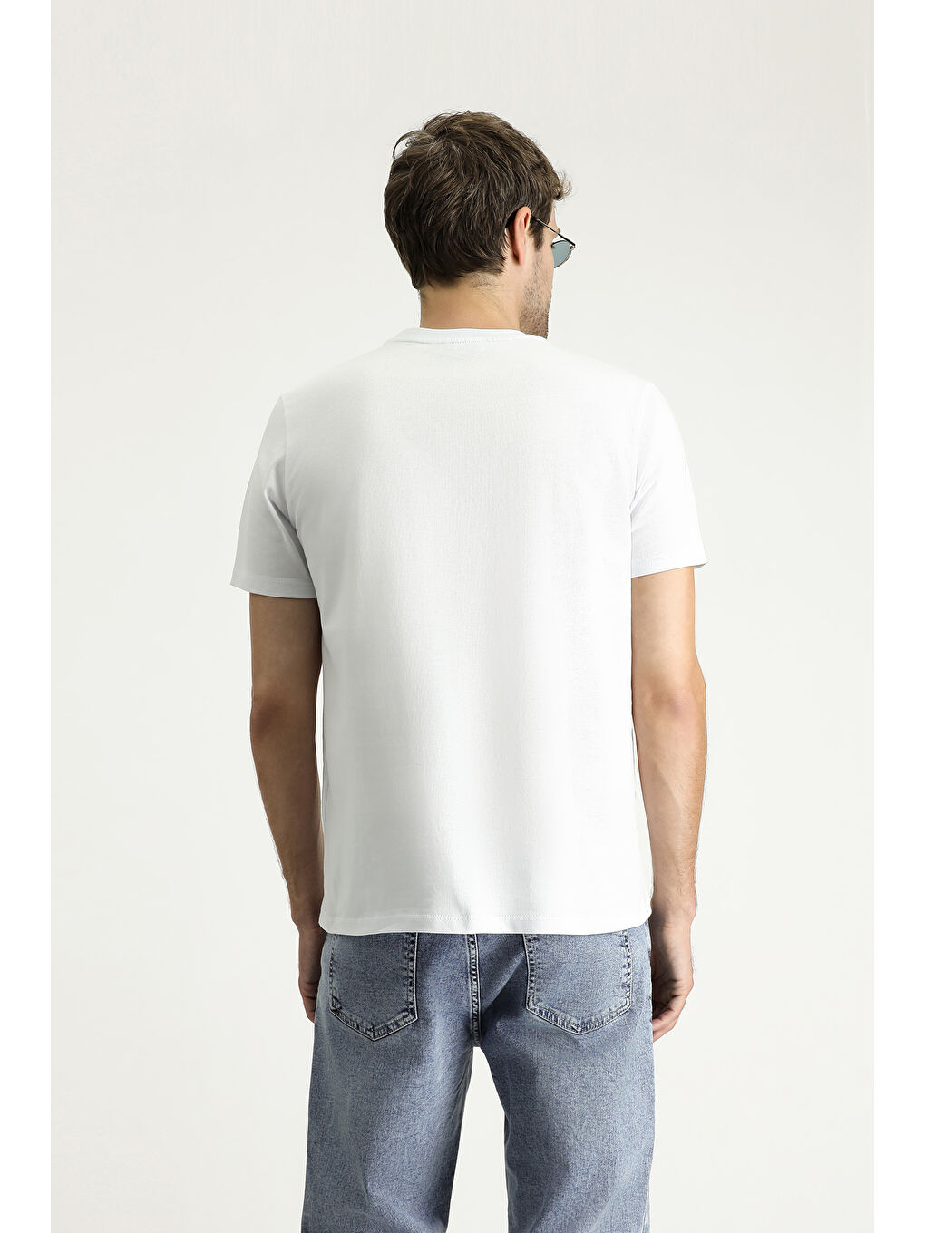 Beyaz Bisiklet Yaka Regular Fit Süprem Pamuk %100 Pamuk Tişört-5