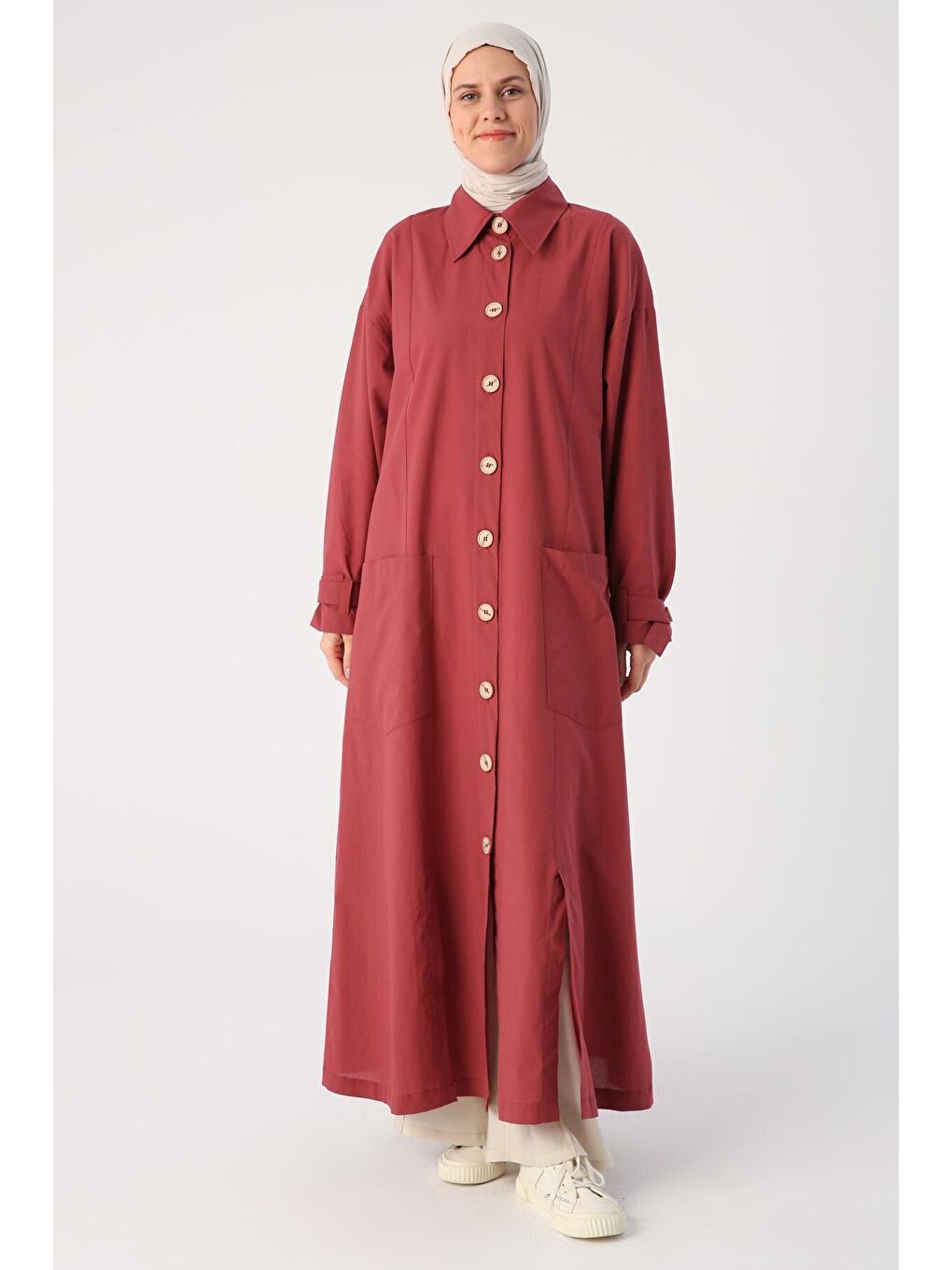 Bordo %100 Pamuk Çift Yırtmaçlı Gömlek Yaka Ferace-1
