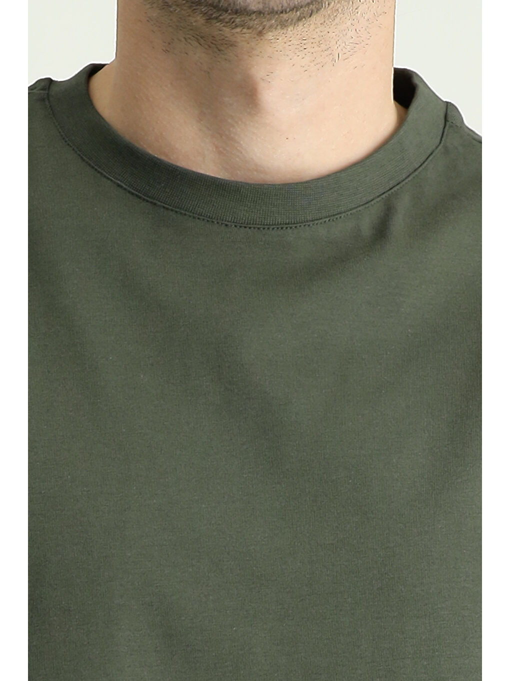 Haki Bisiklet Yaka Regular Fit Süprem Pamuk %100 Pamuk Tişört-5