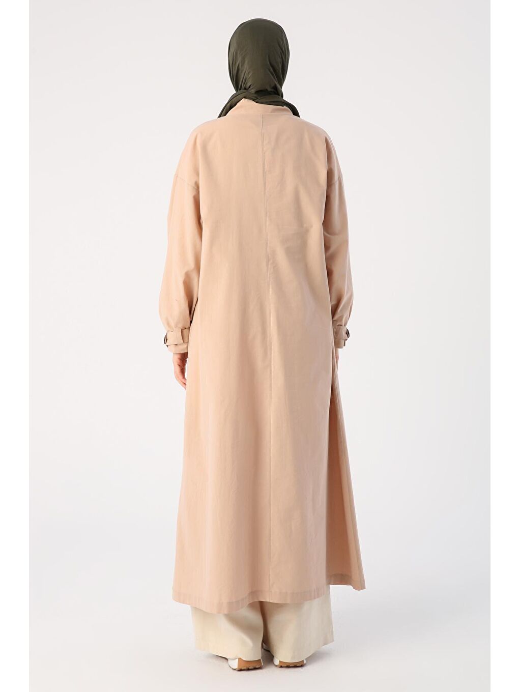 Bej %100 Pamuk Çift Yırtmaçlı Gömlek Yaka Ferace-3