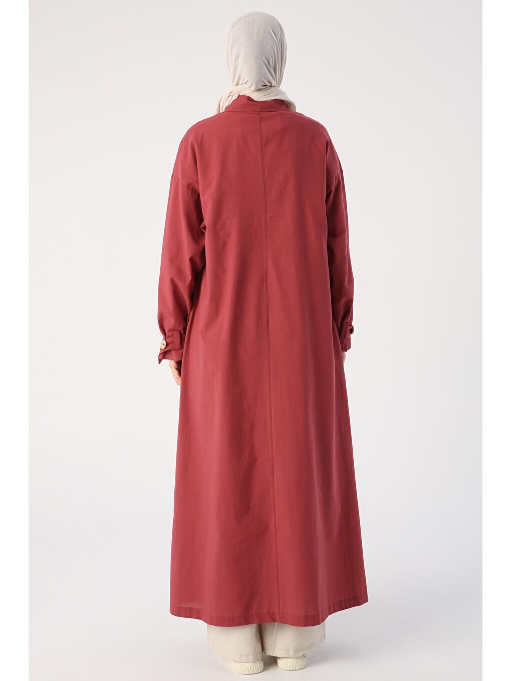 Bordo %100 Pamuk Çift Yırtmaçlı Gömlek Yaka Ferace-3