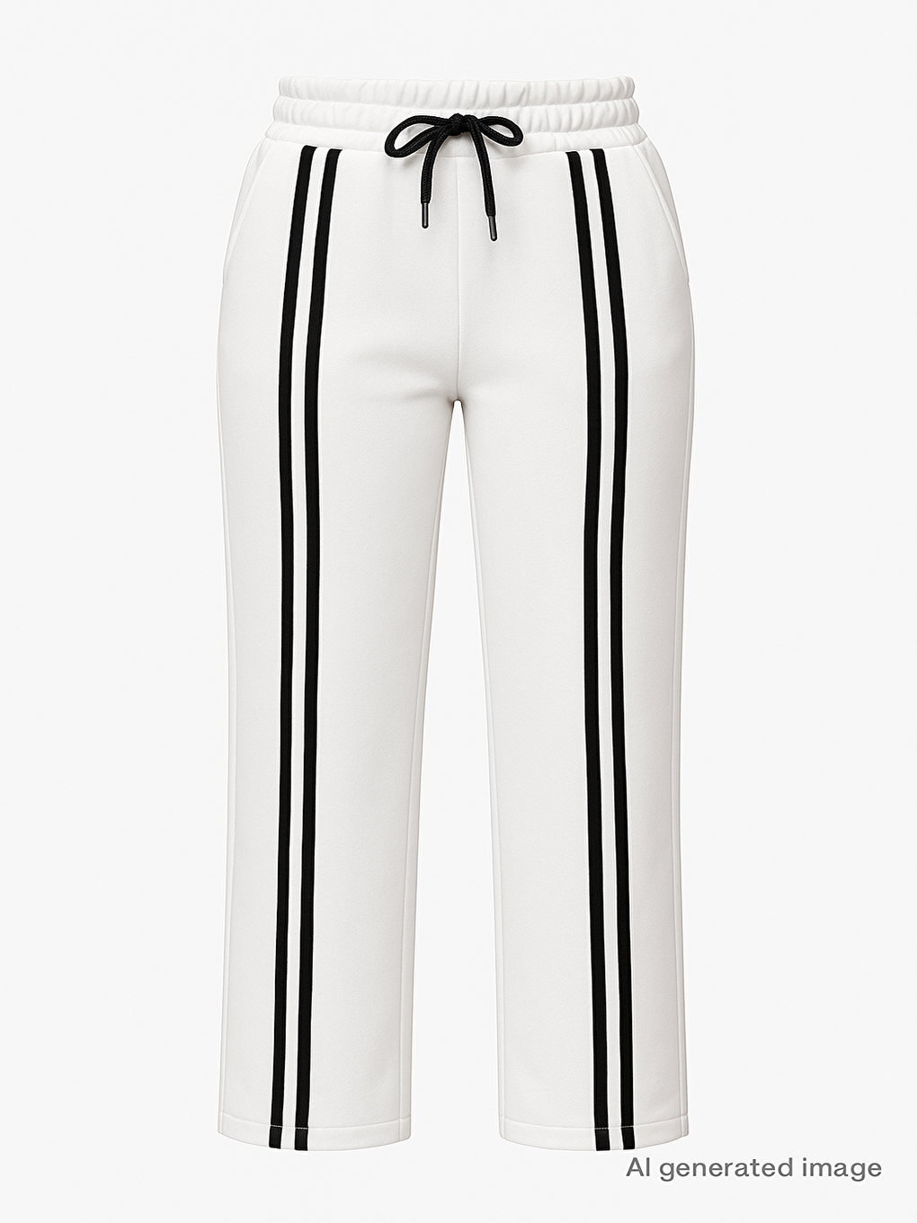 Beyaz Önü Şeritli Geniş Paça Şardonlu Kız Çocuk Basic Eşofman Altı 21277