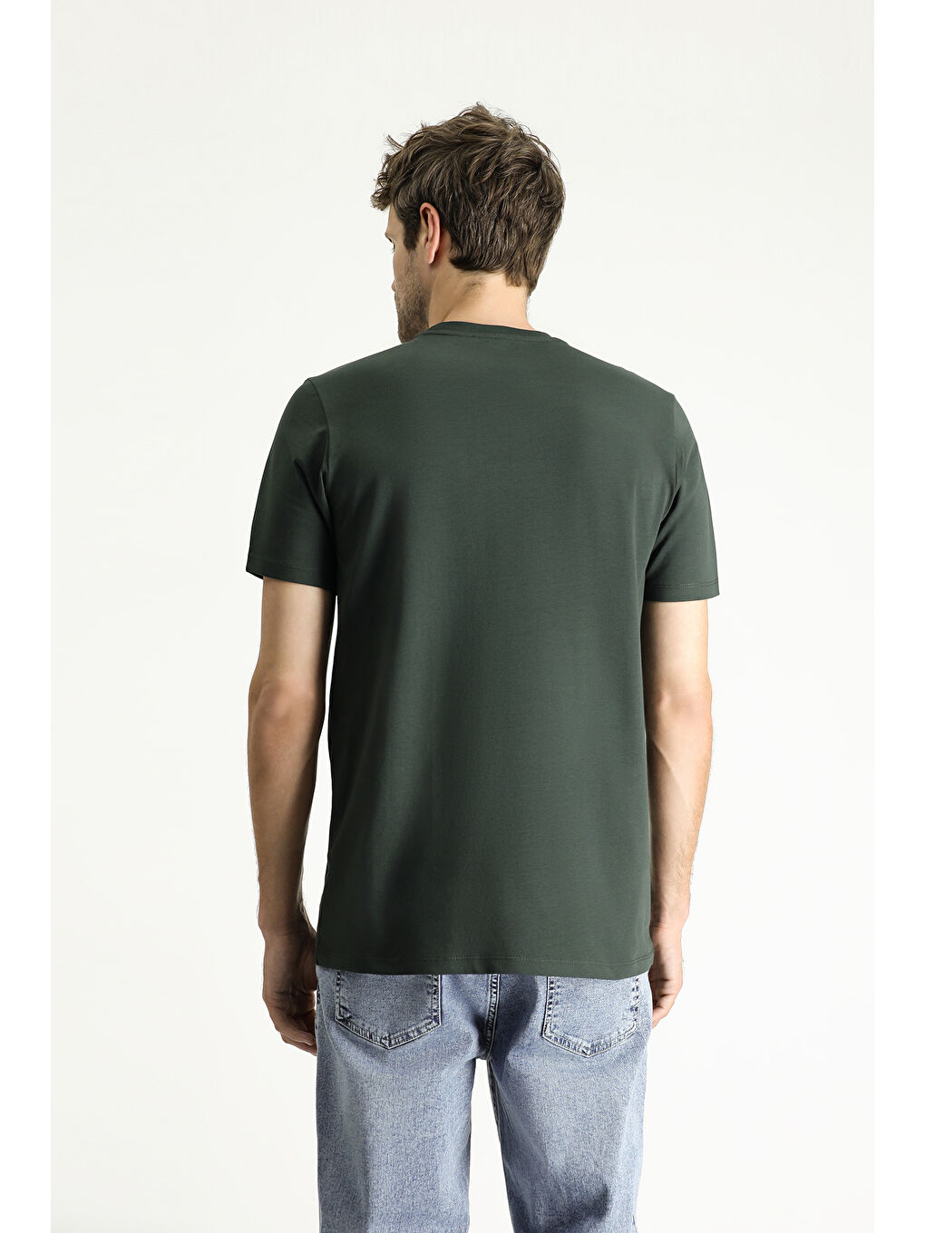 Antrasit Bisiklet Yaka Slim Fit Dar Kesim Süprem Pamuk %100 Pamuk Tişört-4