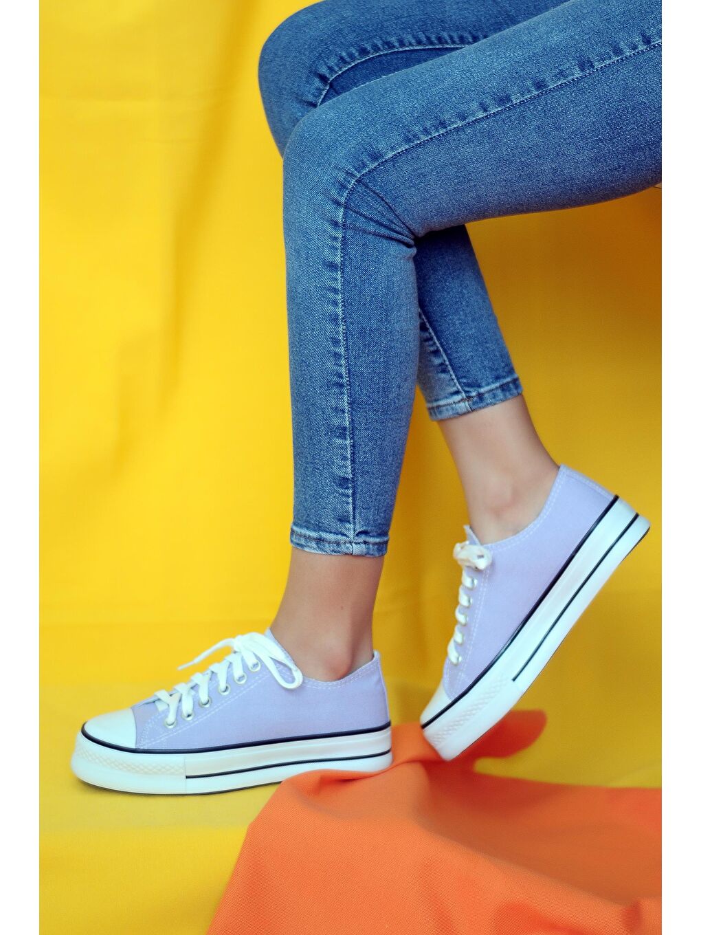 Lila Rahat Kalın Taban Bağcıklı Keten Kadın Sneaker 10-9999-22