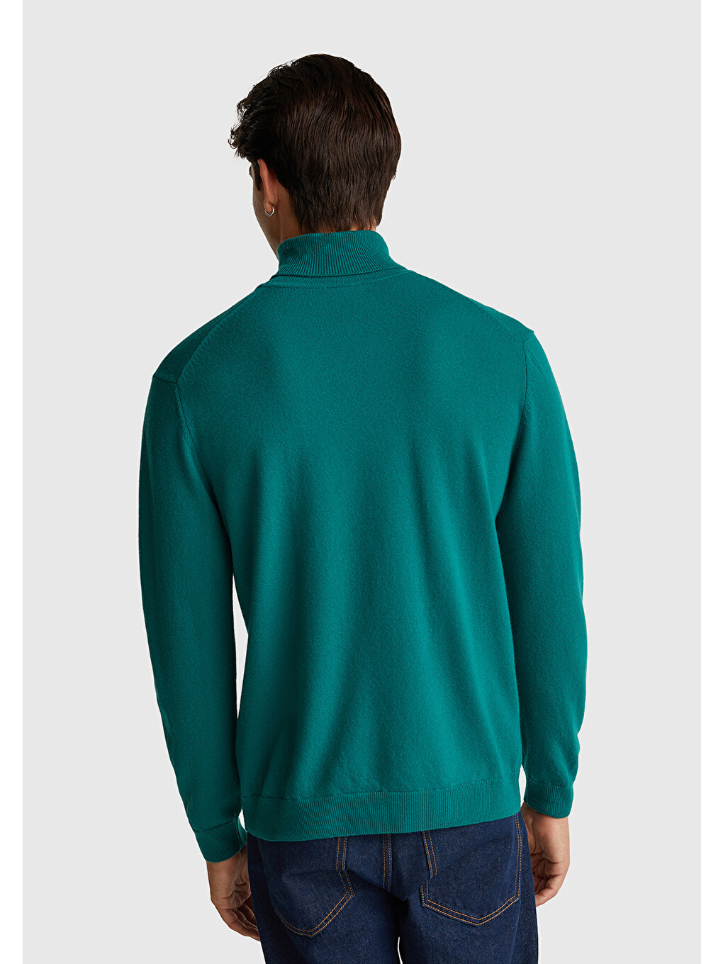 Erkek Yeşil %100 Merino Boğazlı Kazak-1