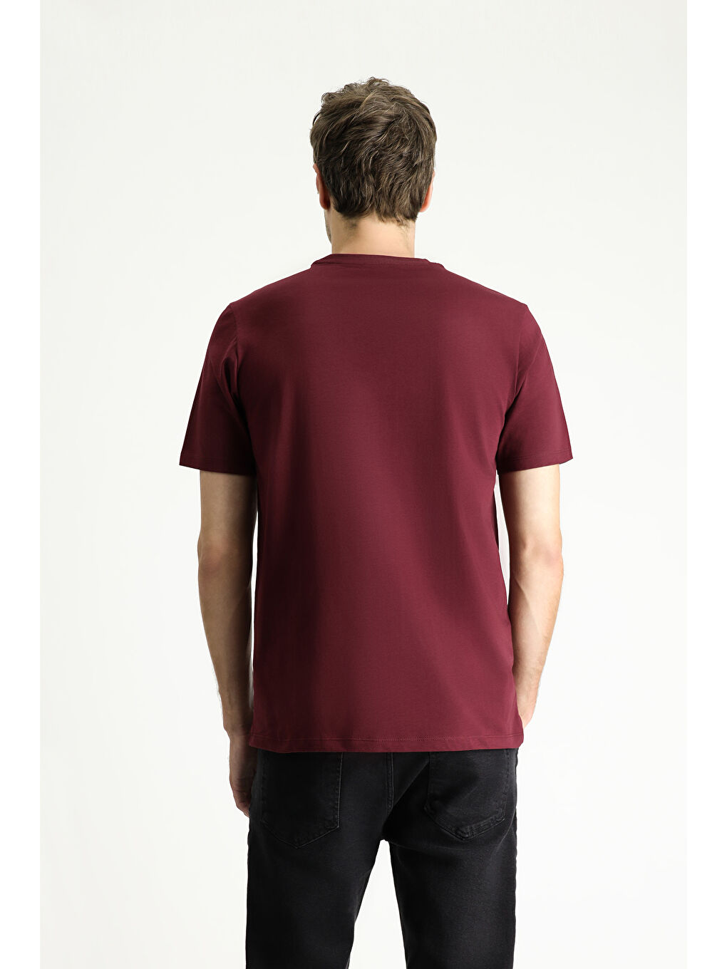 Bordo Bisiklet Yaka Regular Fit Süprem Pamuk %100 Pamuk Tişört-4