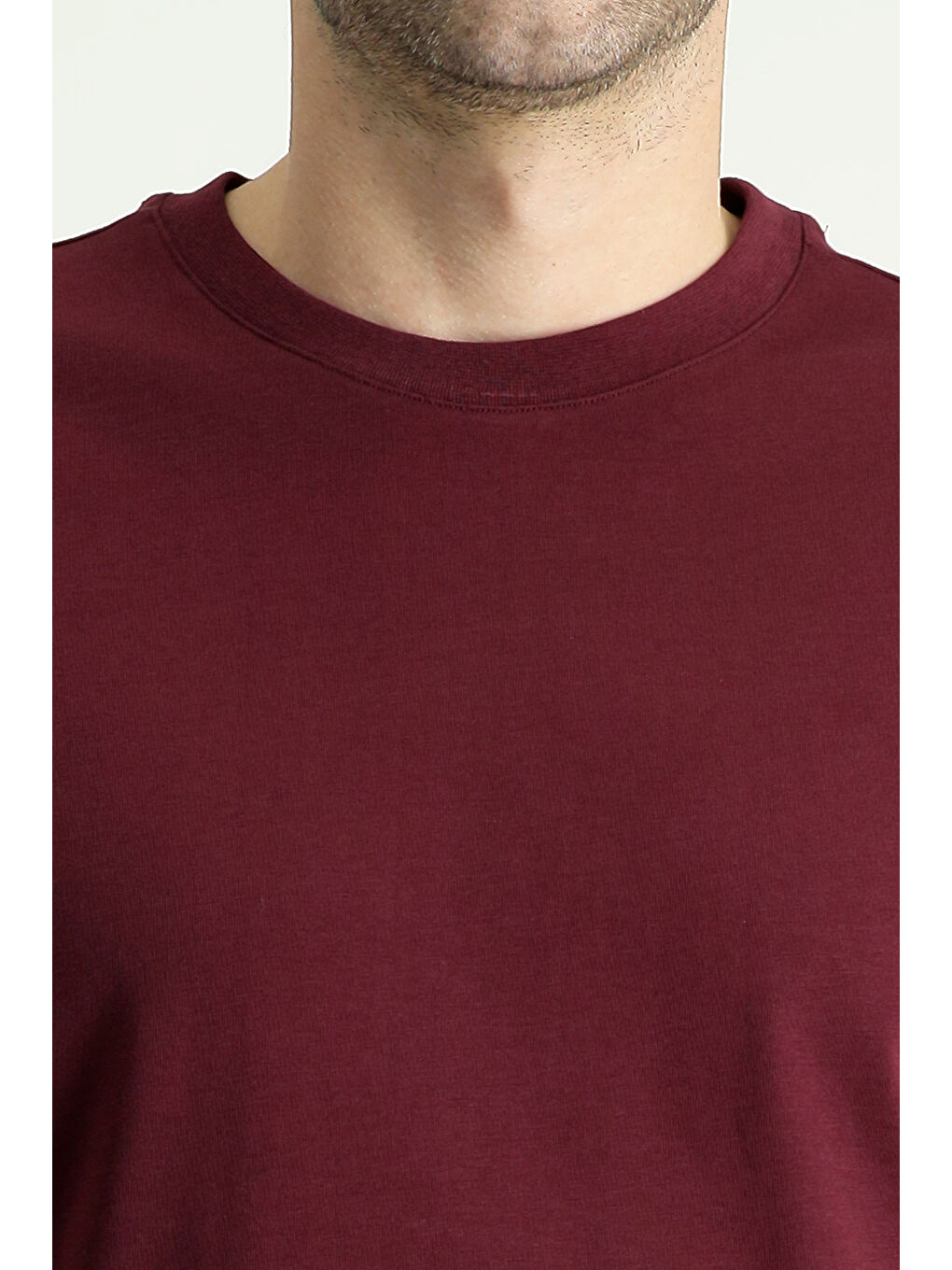 Bordo Bisiklet Yaka Regular Fit Süprem Pamuk %100 Pamuk Tişört-5
