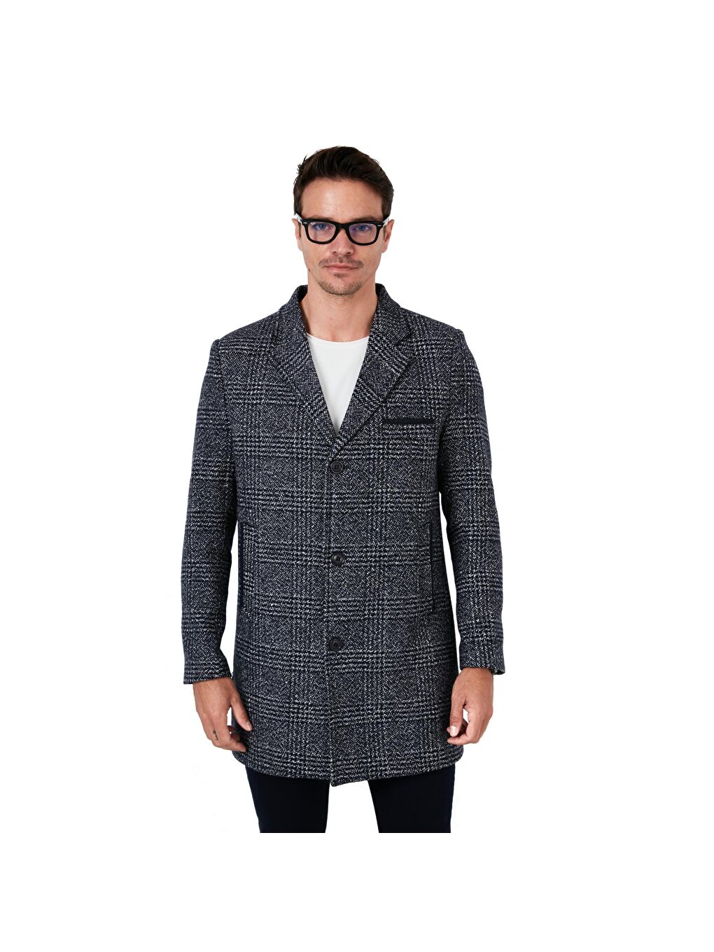 Buratti Lacivert-Mavi Slim Fit Tek Yırtmaçlı Düğmeli Mono Yaka Kaşe Kaban 5840098 - 7