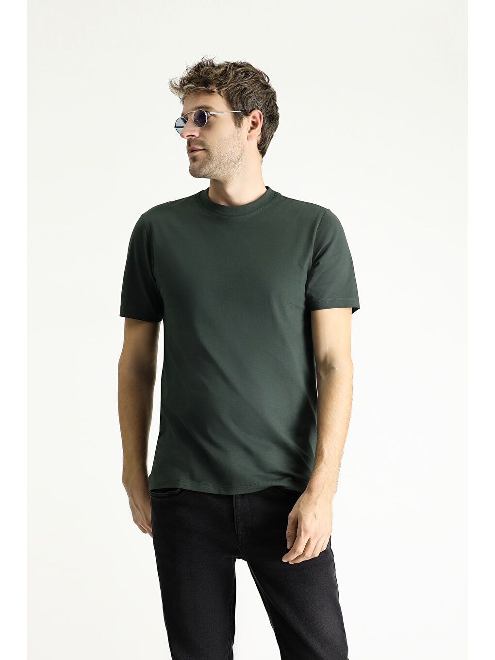 Antrasit Bisiklet Yaka Regular Fit Süprem Pamuk %100 Pamuk Tişört-4