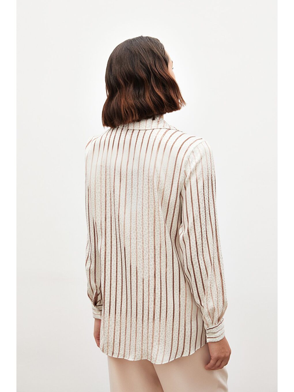 Kahverengi Çizgili Klasik Gömlek - Kahve-5
