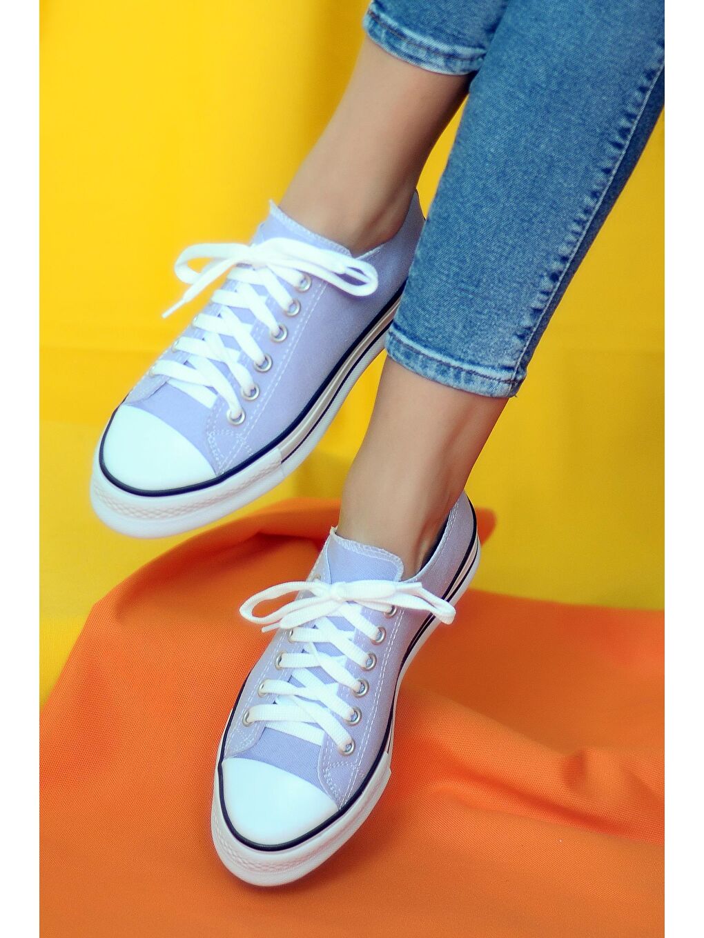 Lila Rahat Kalın Taban Bağcıklı Keten Kadın Sneaker 10-9999-22-2