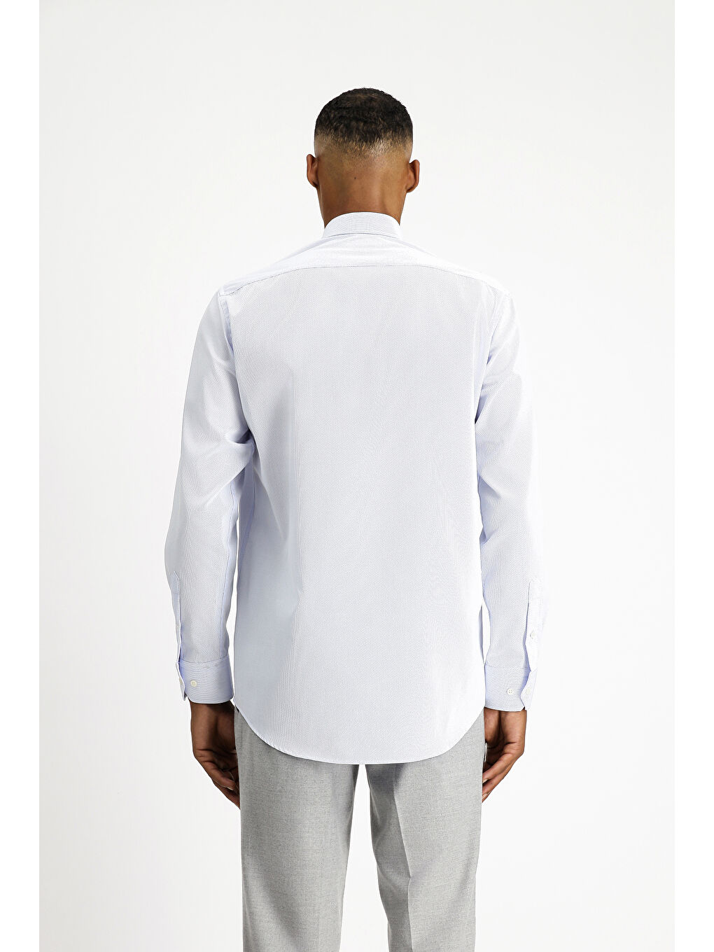 Mavi Uzun Kol Klasik Non Iron Desenli Pamuklu Düğmeli Yaka Gömlek-4