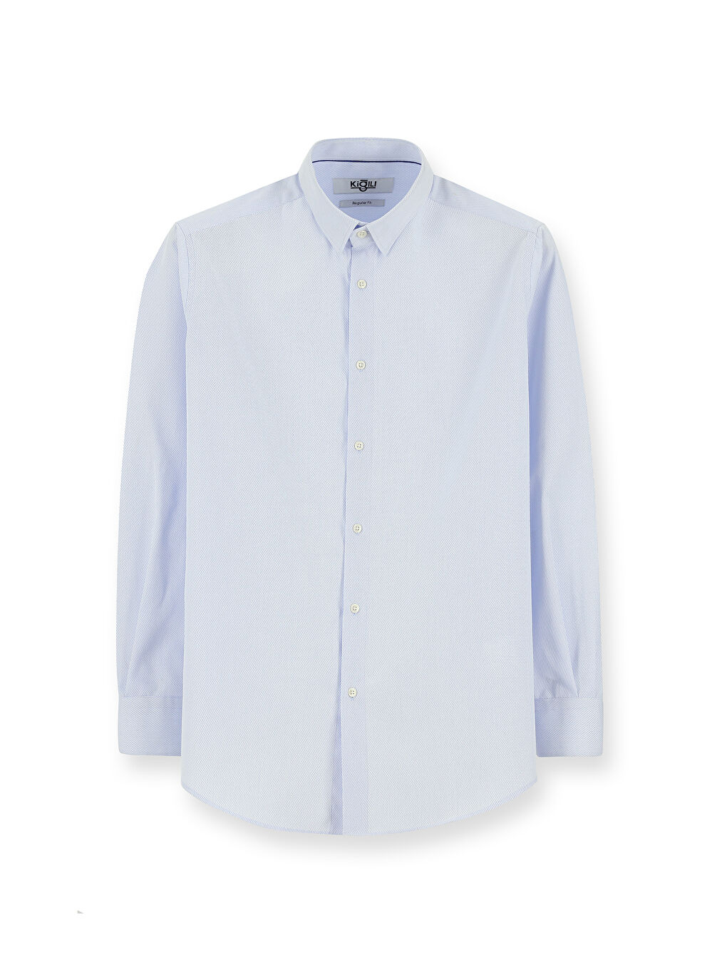 Mavi Uzun Kol Klasik Non Iron Desenli Pamuklu Düğmeli Yaka Gömlek-5