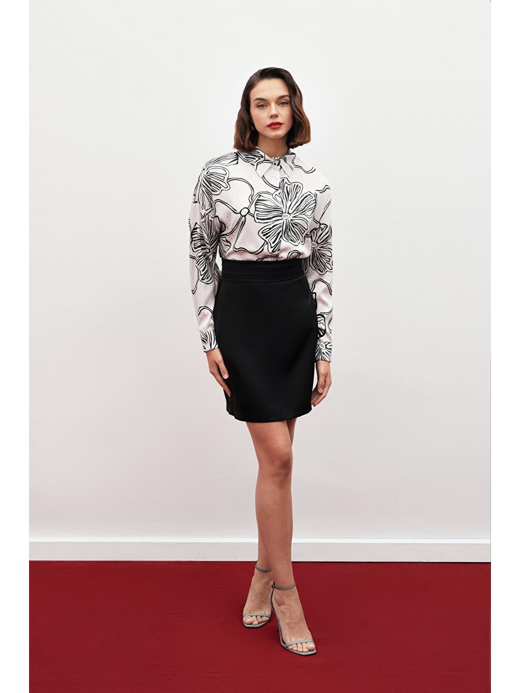 Bej Desenli Uzun Gömlek - Taş-1