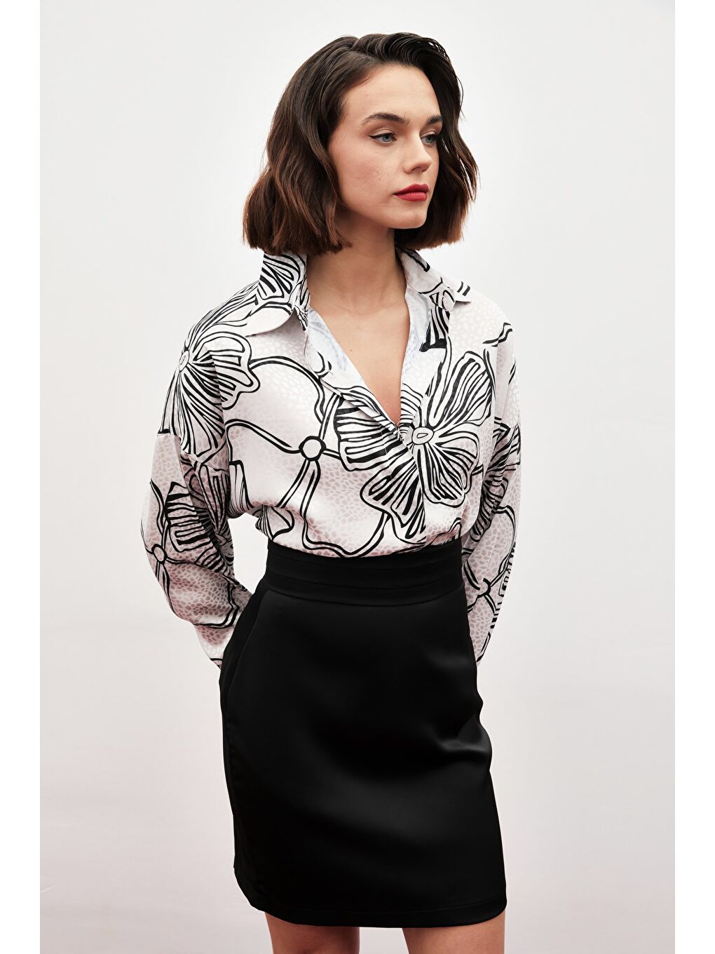 Bej Desenli Uzun Gömlek - Taş-2