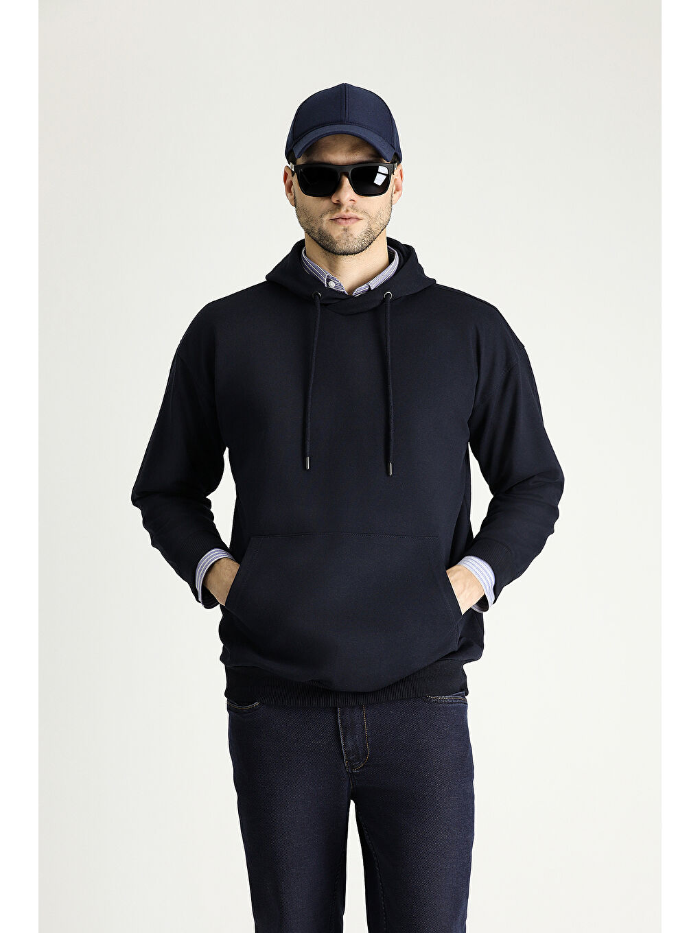 Lacivert Kapüşonlu Oversize Pamuklu Sweatshirt-2