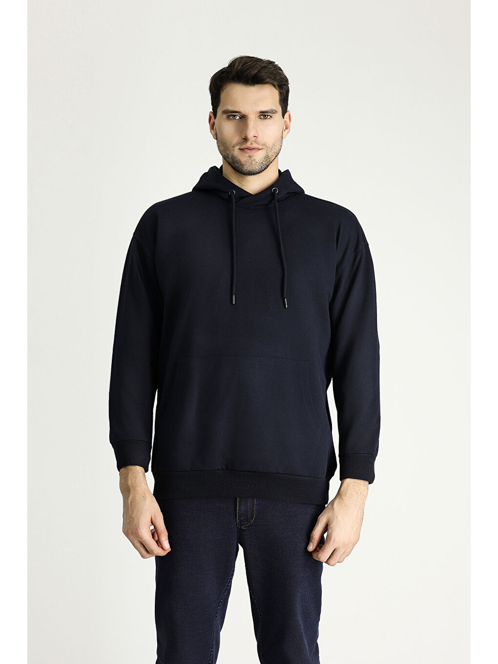 Lacivert Kapüşonlu Oversize Pamuklu Sweatshirt-3