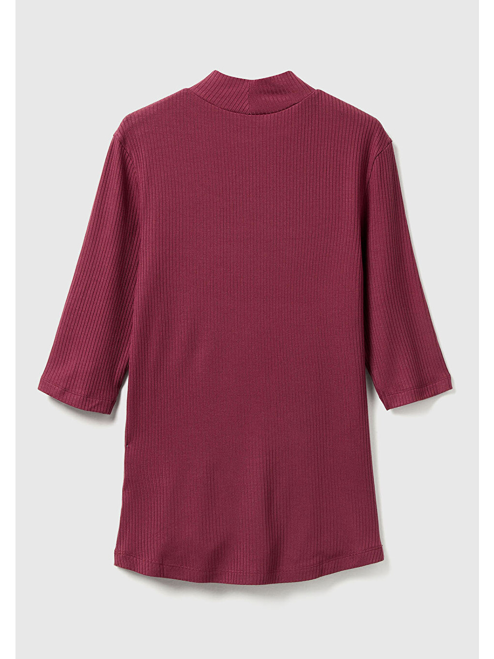 Kadın Mürdüm Liyosel Karşımlı Yarım Kol Slim Fit Dik Yaka T-shirt-3