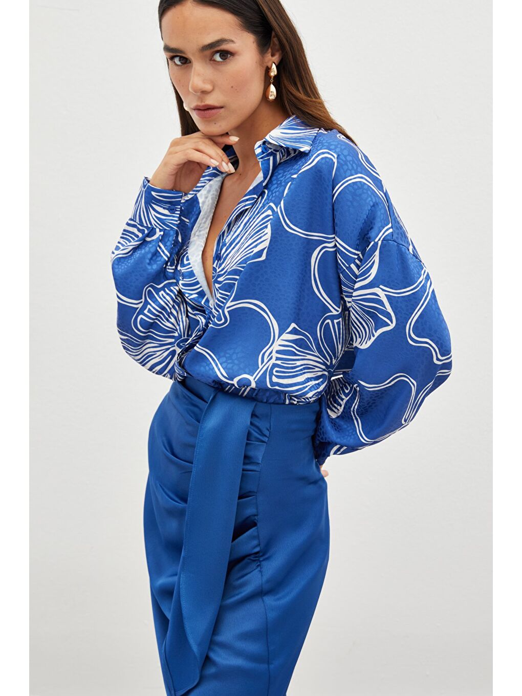 Desenli Uzun Gömlek - Sax Mavi