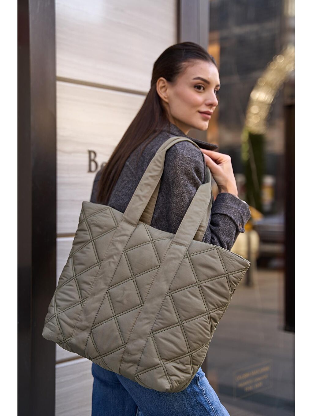 Taken Kapitone Desen Puf Kadın Çanta - Haki