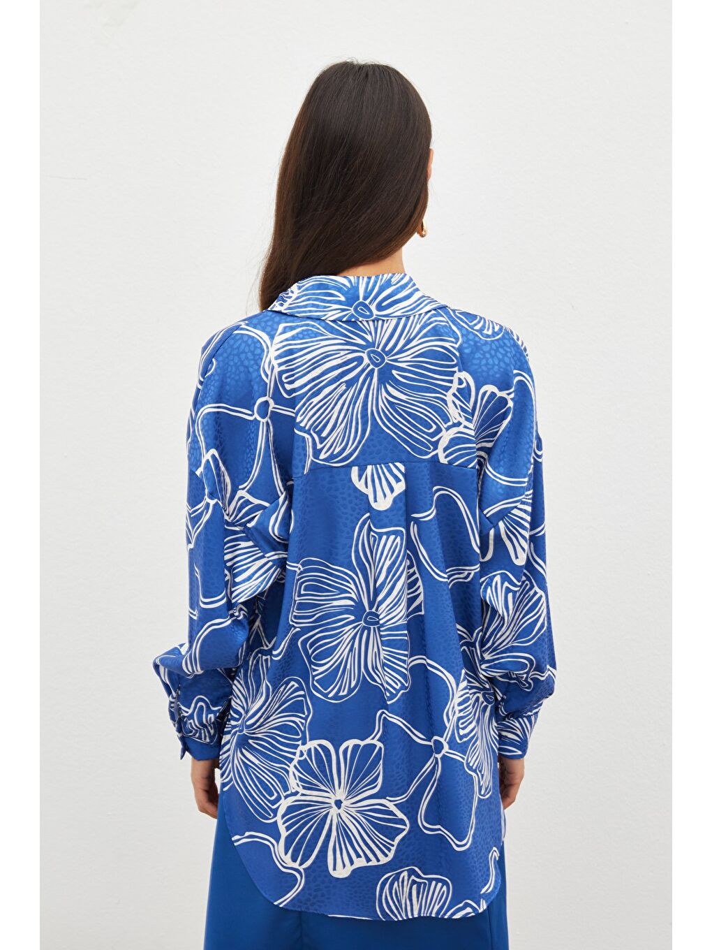 Desenli Uzun Gömlek - Sax Mavi-3