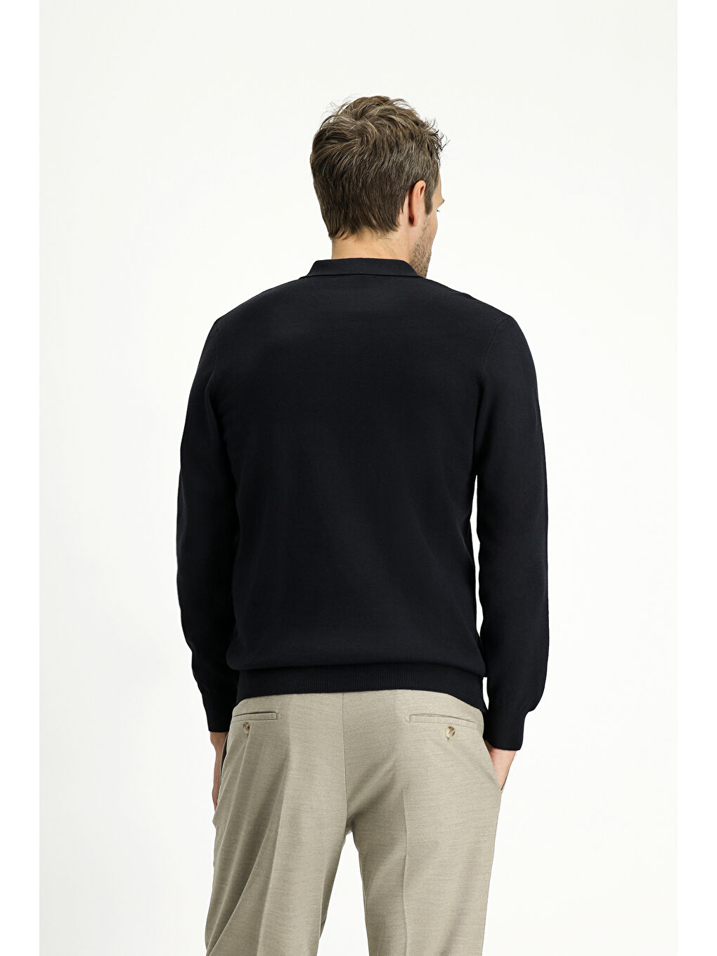 Siyah Polo Yaka Regular Fit Pamuklu Kaşmirli Triko Kazak-4
