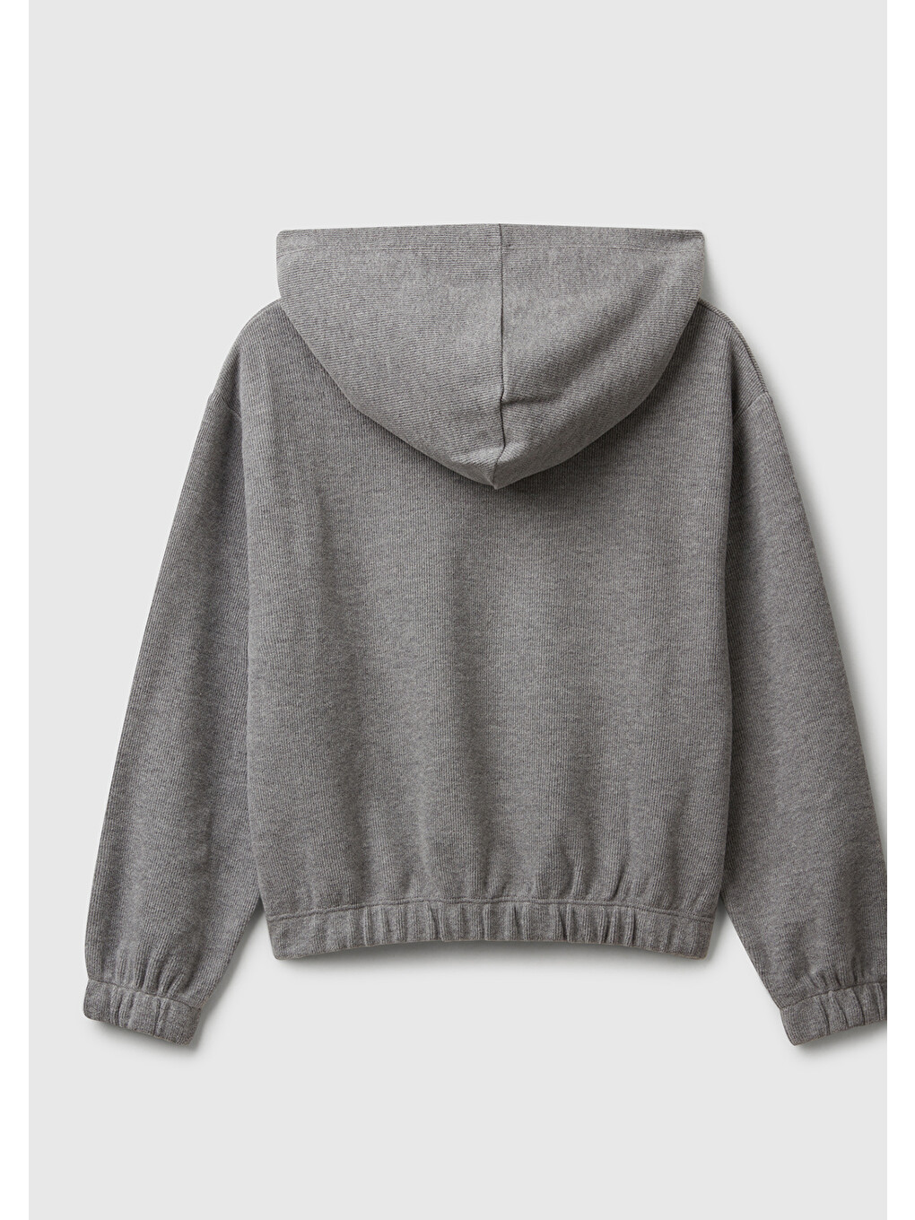 Gri Kız Çocuk Antrasit Melanj Simli Nakışlı Ribanalı Kapüşonlu Relaxed Fit Sweatshirt-1