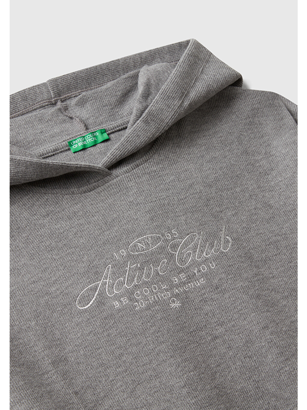 Gri Kız Çocuk Antrasit Melanj Simli Nakışlı Ribanalı Kapüşonlu Relaxed Fit Sweatshirt-2