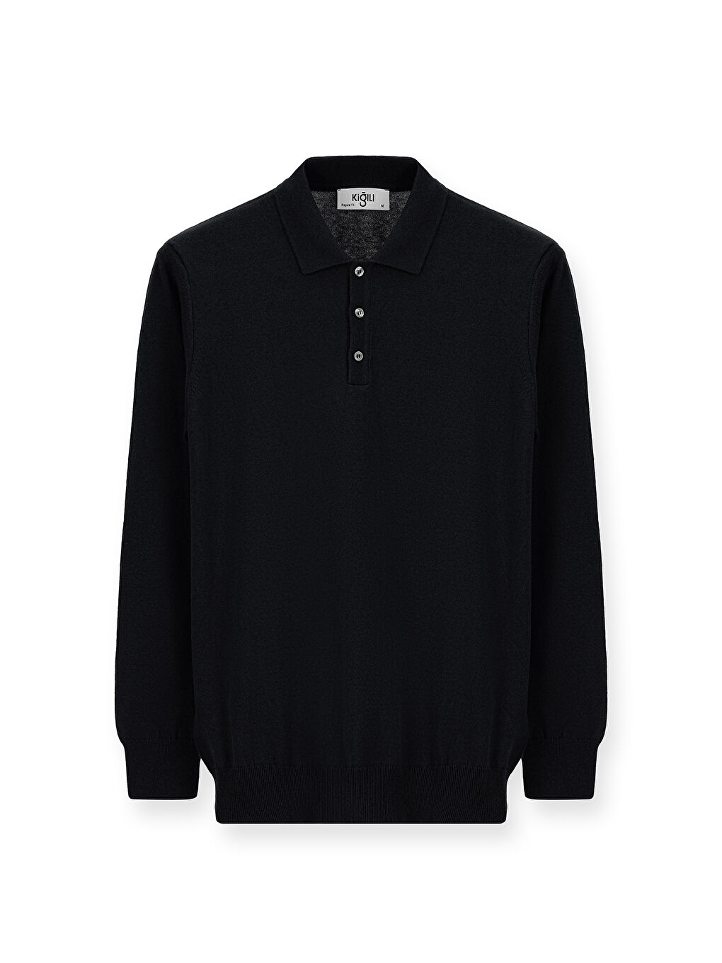 Siyah Polo Yaka Regular Fit Pamuklu Kaşmirli Triko Kazak-6