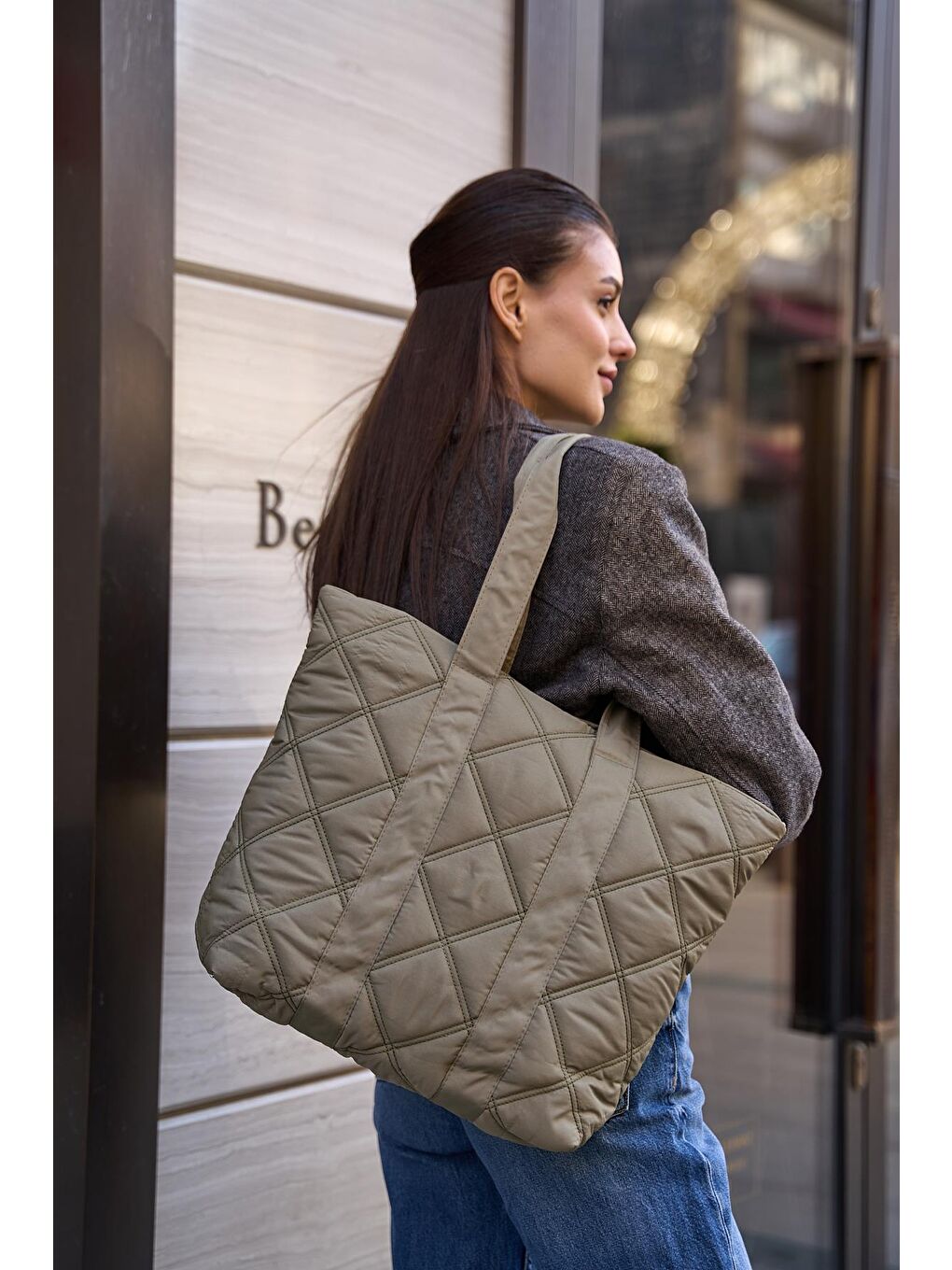 Taken Kapitone Desen Puf Kadın Çanta - Haki-2