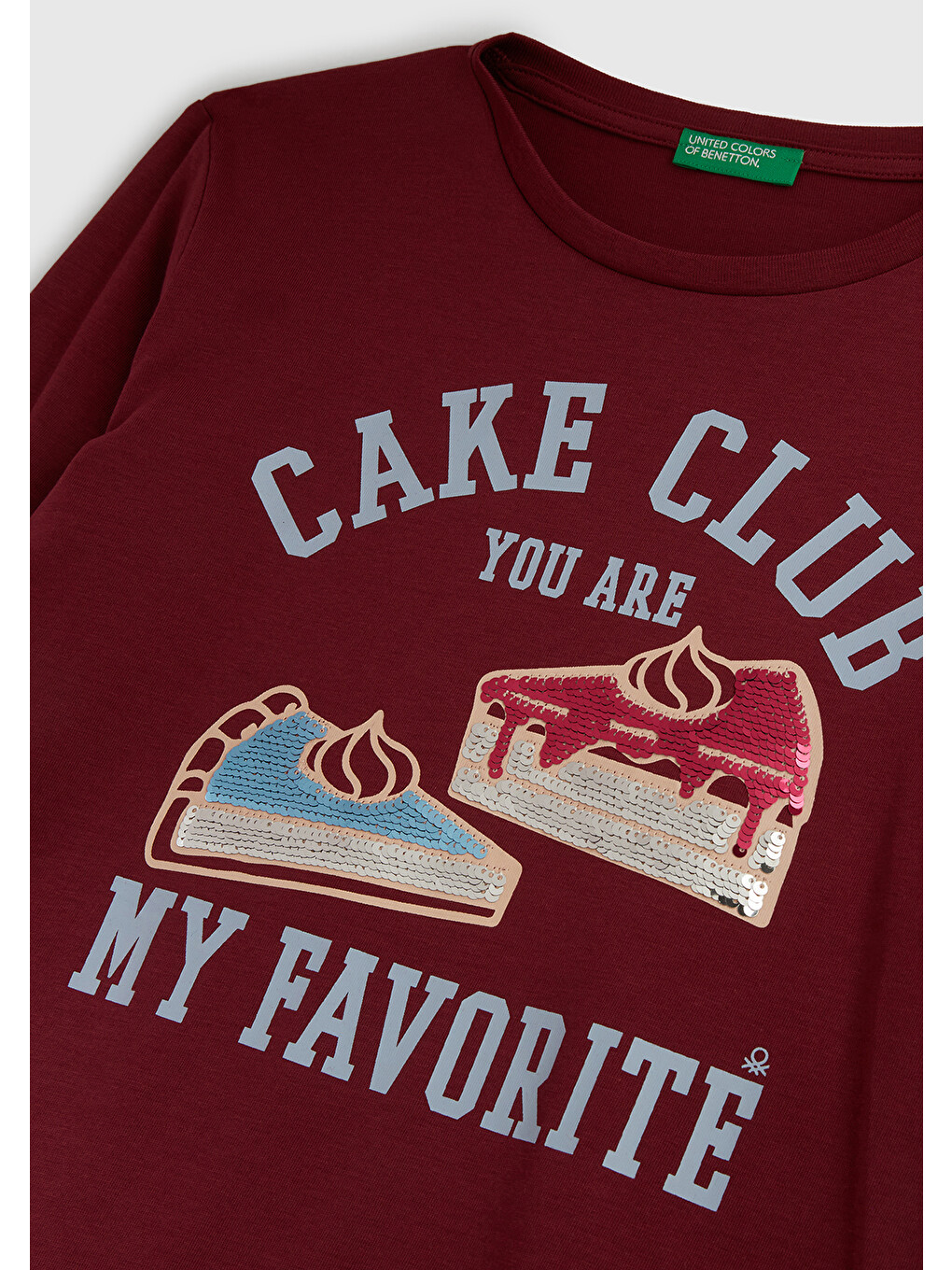 Kız Çocuk Bordo Önü Payetli Baskılı Ribana Yakalı Uzun Kollu T-shirt-2