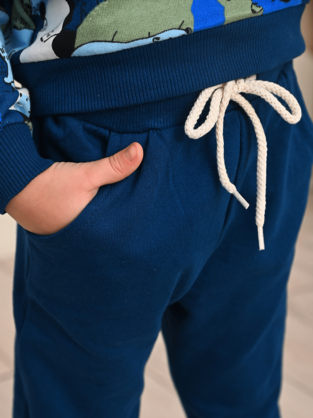 Lacivert Bisiklet Yaka Baskılı Erkek Bebek Sweatshirt ve Eşofman Alt 2'li-2