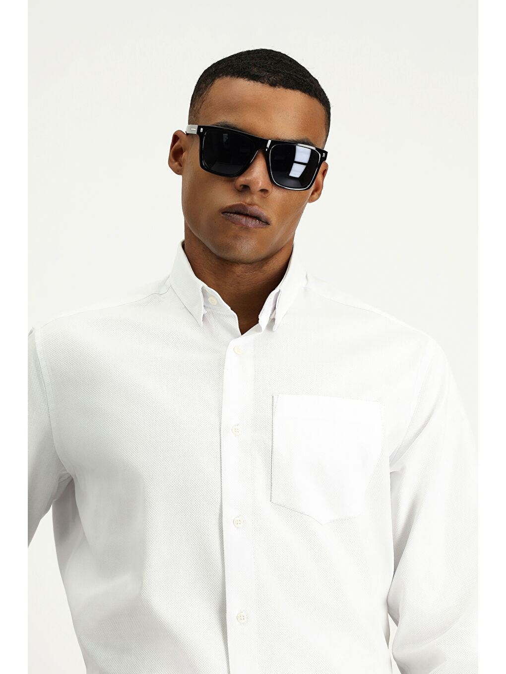 Beyaz Uzun Kol Regular Fit Desenli Pamuk %100 Pamuk Gömlek-2