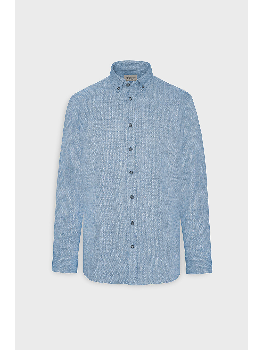 Erkek Mavi Slim Fit Dar Kesim %100 Pamuk Armürlü Düğmeli Yaka Casual Gömlek-5