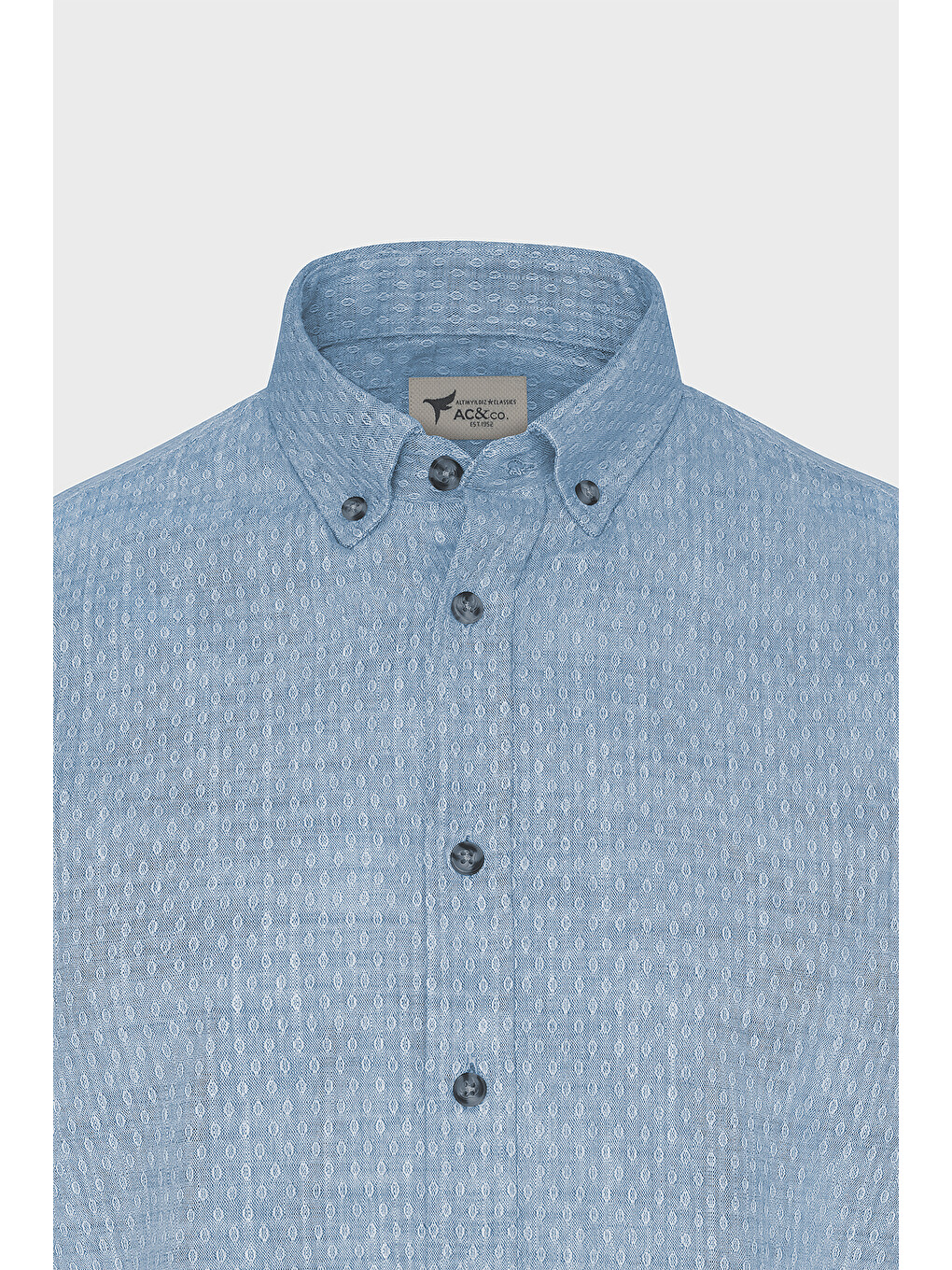 Erkek Mavi Slim Fit Dar Kesim %100 Pamuk Armürlü Düğmeli Yaka Casual Gömlek-6