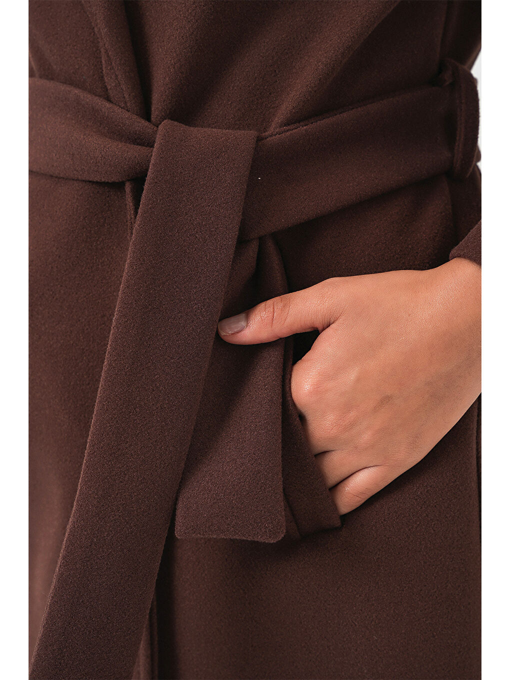 9118 Kruvaze Yaka Kaşe Kaban - Kahverengi-4